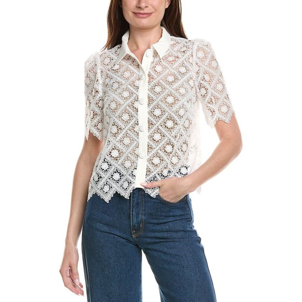 Milly Womens Addison Tile Lace Shirt, White